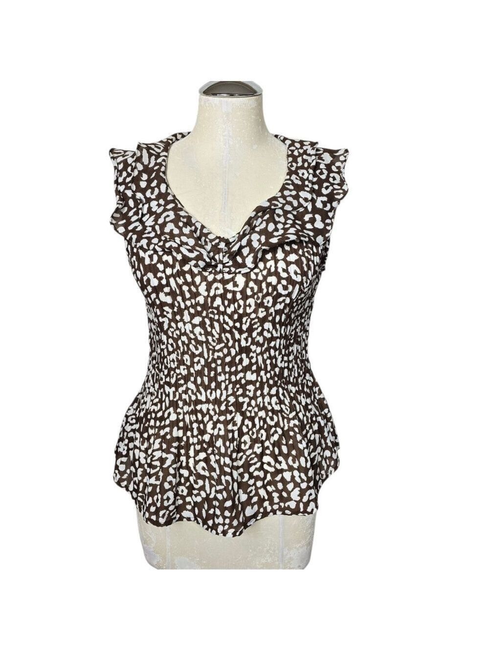 Sunny Leigh Animal Print White Brown Tank Top M